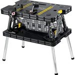 Keter Folding Table Work Bench for Miter Saw Stand, Woodworking Tools and Accessories with Included 12 Inch Wood Clamps – Easy Garage Storage