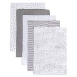 Burt's Bees Baby - Burp Cloths, 5-Pack Extra Absorbent 100% Organic Cotton Burp Cloths, Heather Grey Pattern