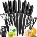 Stainless Steel Knife Set with Block - 13 Kitchen Knives Set Chef Knife Set with Knife Sharpener, 6 Steak Knives, Bonus Peeler Scissors Cheese Pizza Knife and Acrylic Stand by Home Hero